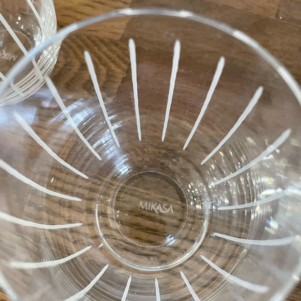 Mikasa Crystal Cheers Stemless Wine Glasses with Etched Stripes- Set of 2